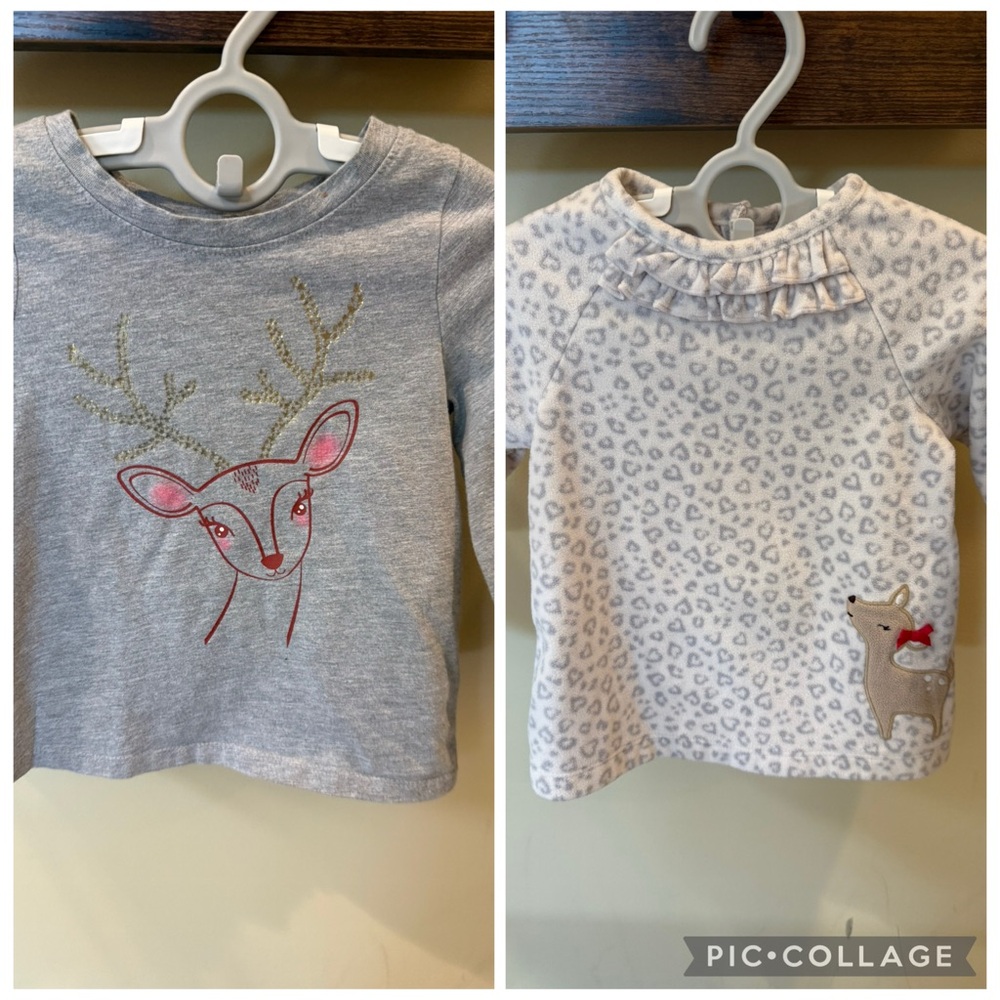 Cat & Jack/Carter's Toddler Girls Holiday Long Sleeve Shirts Bundle Size 18 M